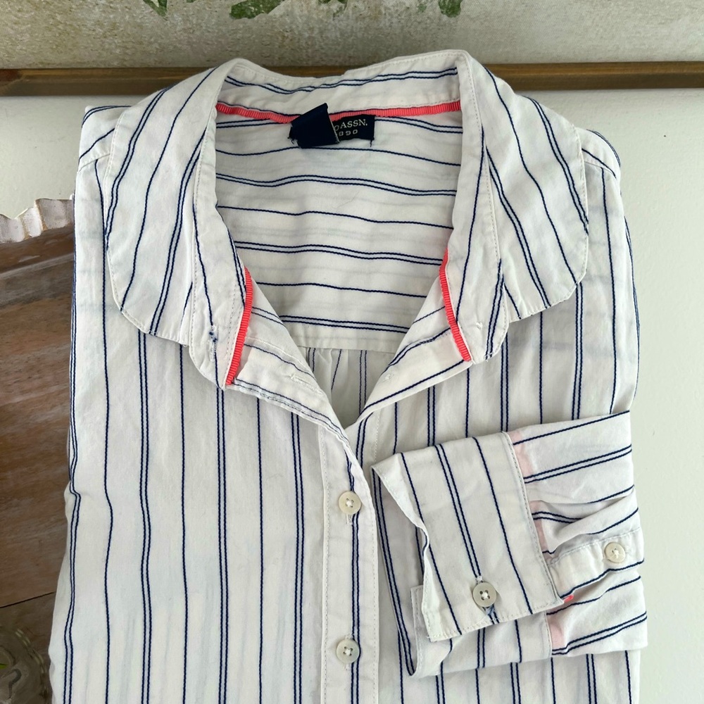 U.S. Polo Assn. Woman’s button down shirt with navy pinstripes